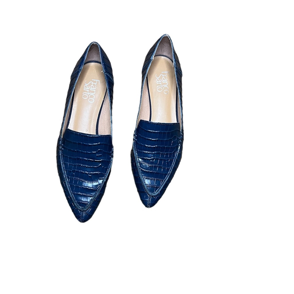 Franco Sarto Starland Croc-Embossed Leather Loafer Navy Size 7.5 M